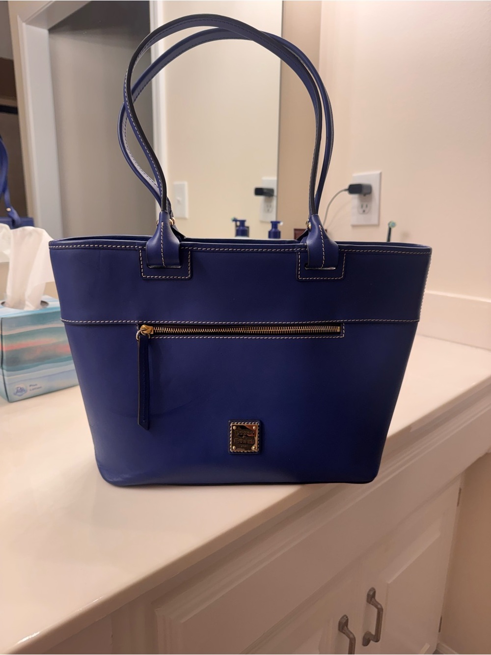 Dooney & Bourke Cobalt Blue Leather Tote with Front Zip